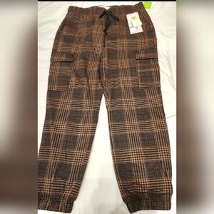 Tinseltown Skinny Brown Plaid Cargo Joggers